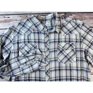 Tecovas‎ Western Pearl Snap Shirt Mens Sz XXL Blue Plaid Long Sleeve Outdoor